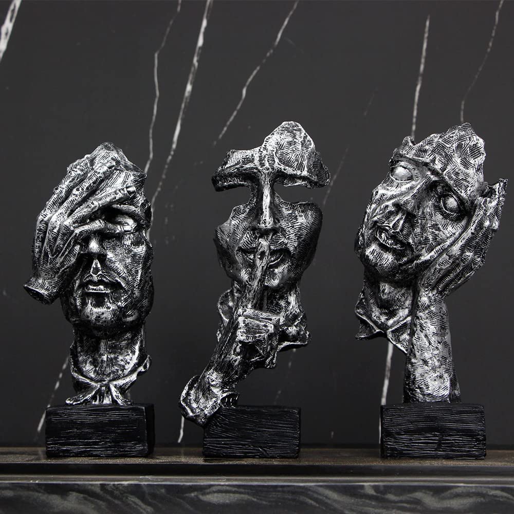 MTZ Makeup Toy Thinker Statue The Thinker Statue Abstract and Creative Desk Decorations Face Statues and Sculptures Abstract Sculpture Resin Statues for Home Decor Desktop Decorative Figurines (Grey)