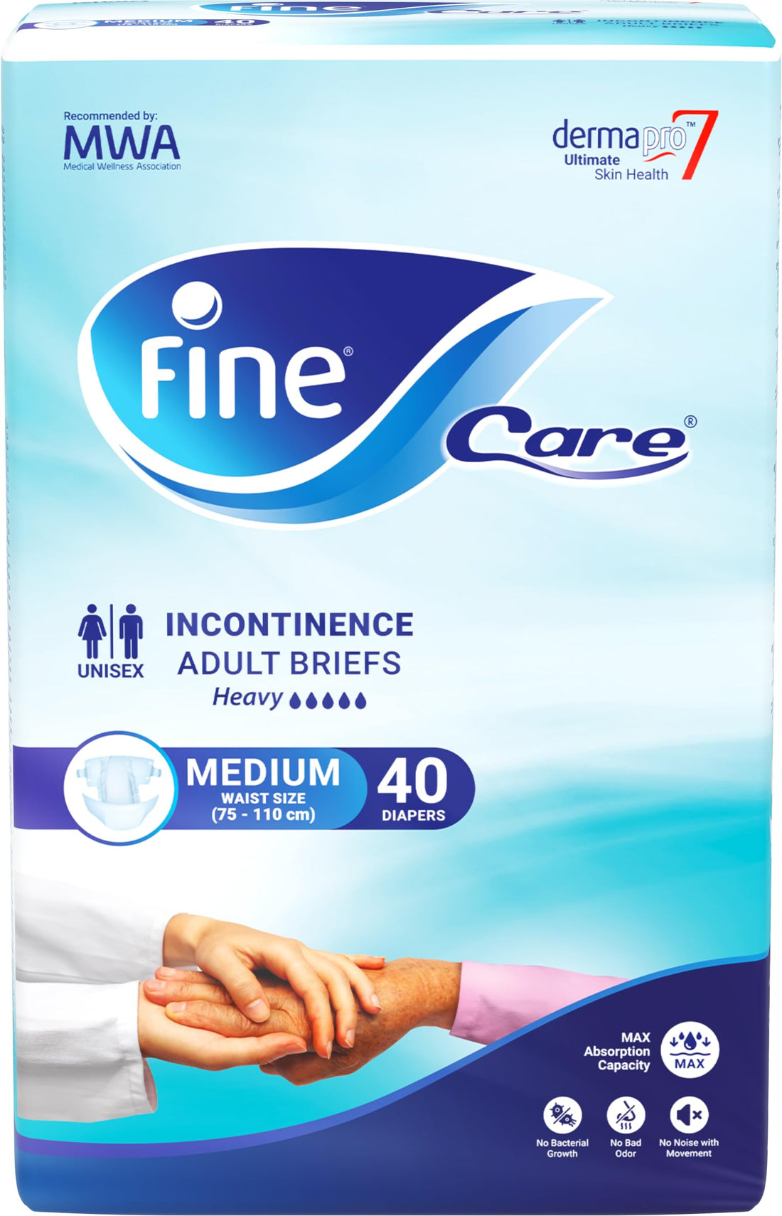 Fine Care Incontinence Unisex Briefs, Medium, Waist (75-110 cm), 40 Count