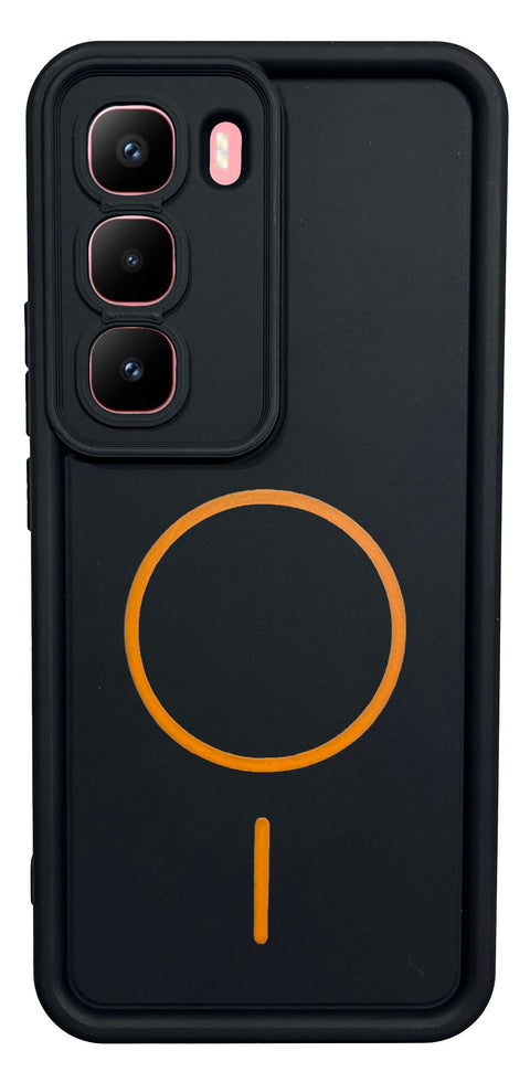 (For H60Pro+) Xpress Back Cover Solid Soft Silicon With Printed Magnetic Logo TPU Camera Protection Case For Infinix Hot 60 Pro Plus Anti-Shock Cover (Black)
