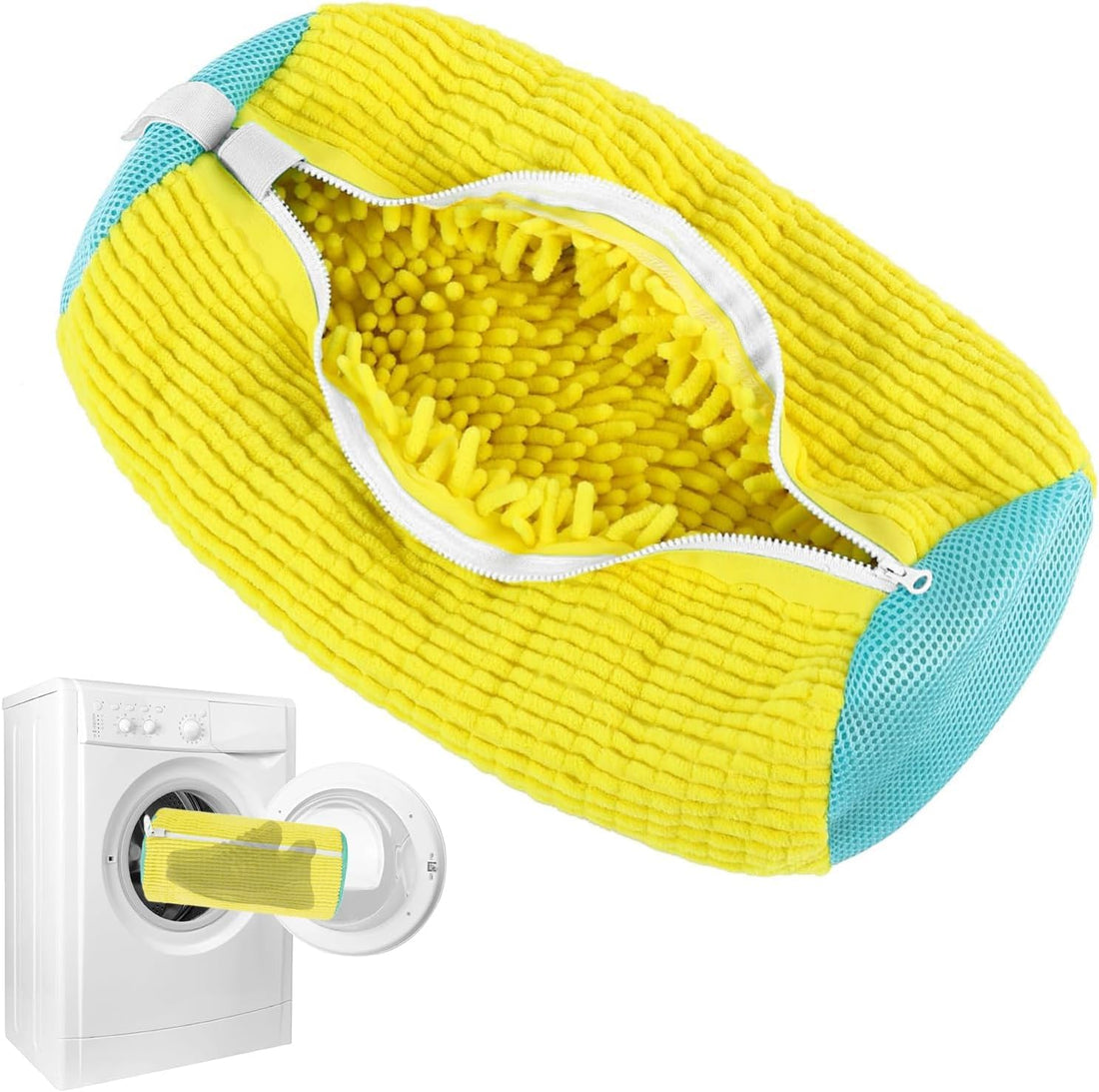 Jumbo Microfiber Shoe Washing Bag with Inner Cleaning Brush to Protect Sneakers and Canvas from Damage During Washing Machine