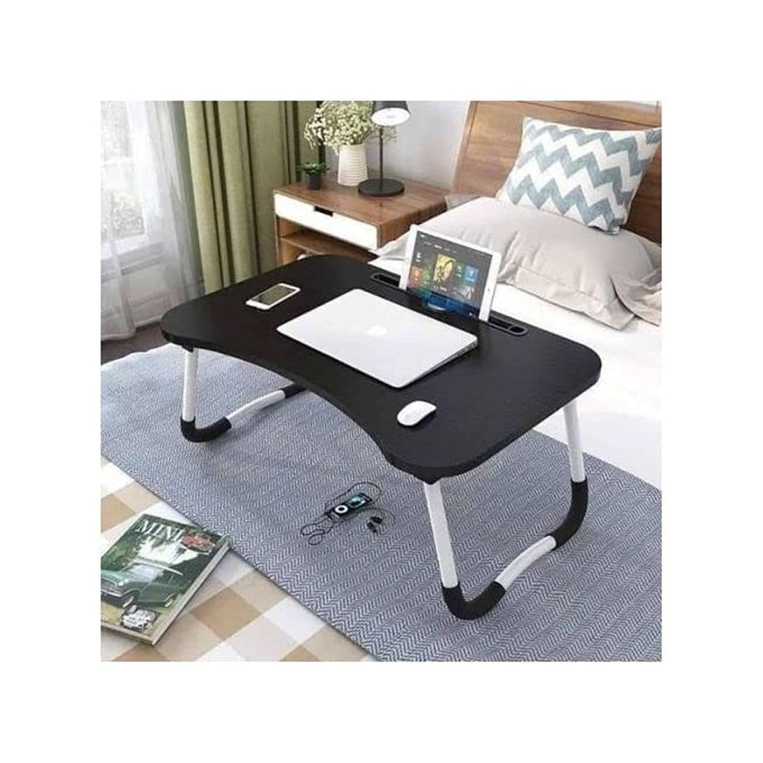 Laptop treadmill stand with phone holder and cup holder - black 1