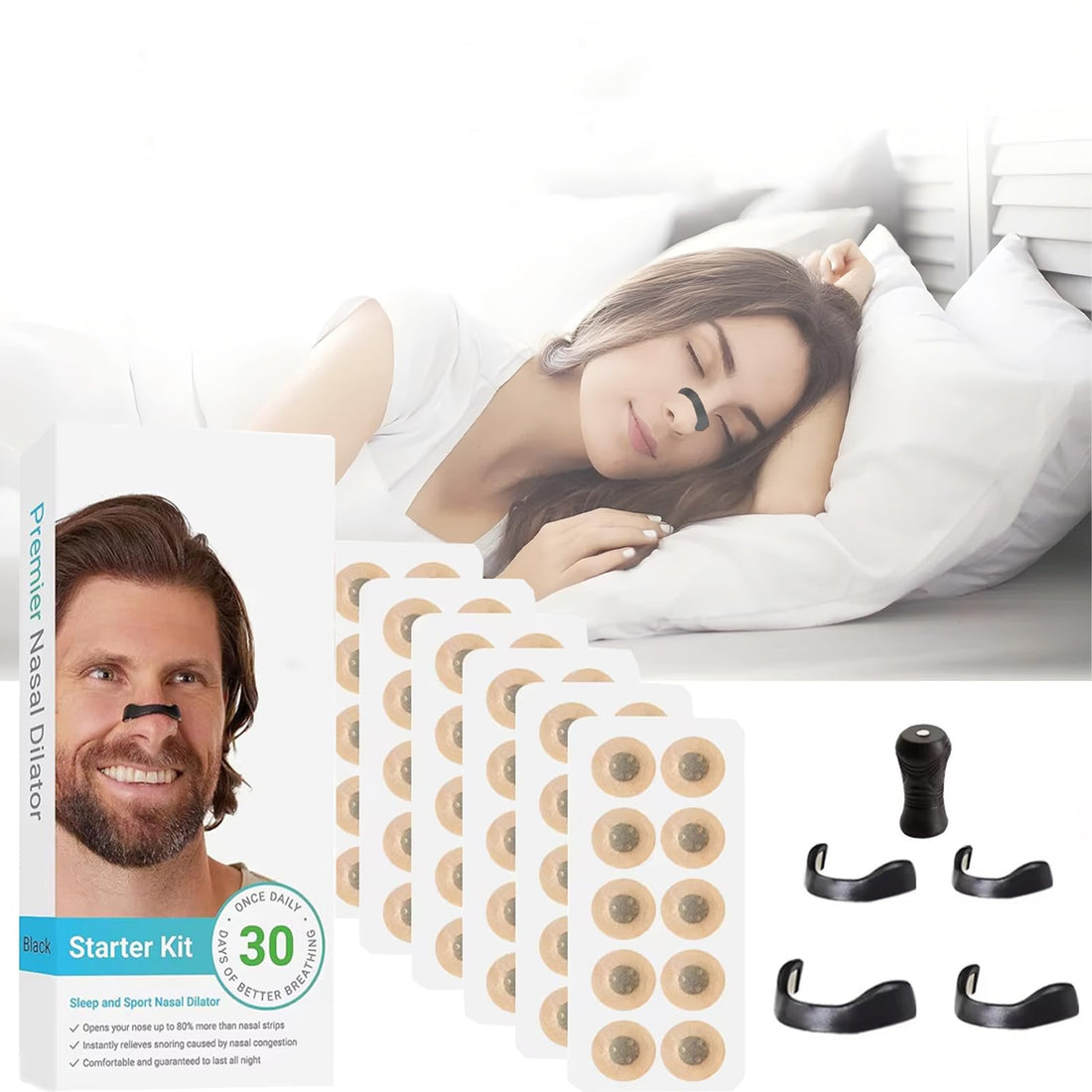 Pack of 30 ChaneeHann Magnetic Nose Plasters Mouth Tape Mouth Plasters for Sleeping ABS Magnetic Medical Tape Black Against Snoring