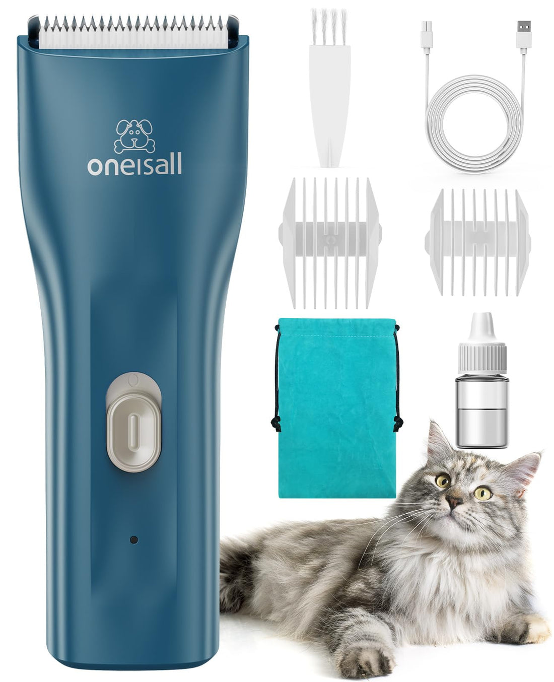 oneisall Pet Clipper for Cat Matted and Long Hair, Shaver Quiet Pet Clippers Waterproof Cordless Cat Clippers for Matted Hair with Storage Bag