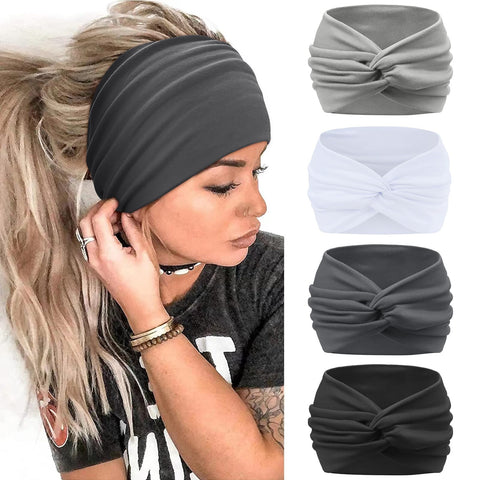 Kavya Hair Band Women's Extra Wide Hair Bands 4 Pieces Headband Elastic Headband Yoga Sports Hair Accessories Women (Grey)