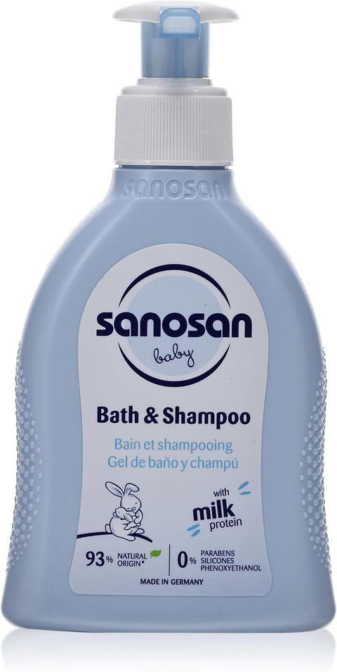Sanosan bath &shampoo for daily newborn and baby care ideal for gently cleaning baby’s delicate skin and fine hair 200 ml made in germany