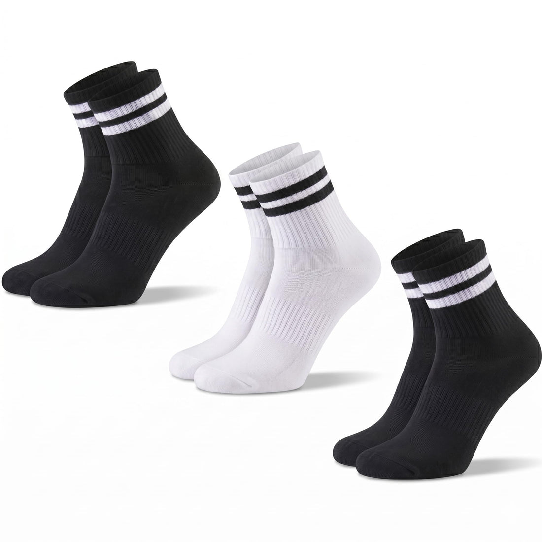 Ribbed Cotton Sports Socks with Contrast Stripes - Breathable & Comfortable Performance Socks 3-Pack Men's & Women's Athletic Crew Socks