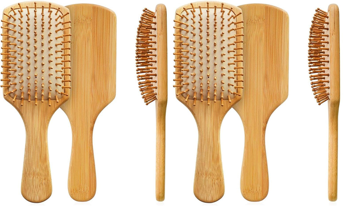 Maestro Craft Hair Brush Eco-Friendly Natural Wooden Bamboo Air Paddle Detangle Hairbrush Massage Scalp for Long Curly Short Thick Thin Hair for Women Kids Men (Pack of 2)
