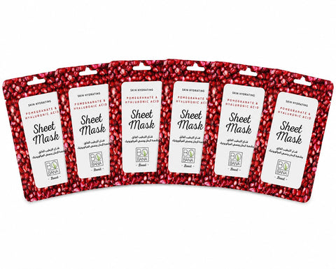 Bobana Pomegranate and Hyaluronic Acid Sheet Mask for Deep Hydration and Fine Lines, for Dry and Dull Skin 6 sheet masks