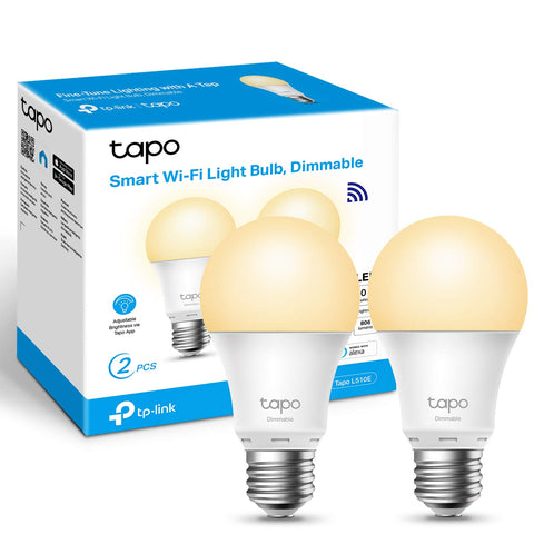 Tapo TP-Link Smart Bulb, Smart Wi-Fi LED Light, E27, 8.7W, Energy saving, Works with Amazon Alexa and Google Home, Dimmable Soft Warm White, No Hub Required - L510E(2-pack)[Energy Class F]