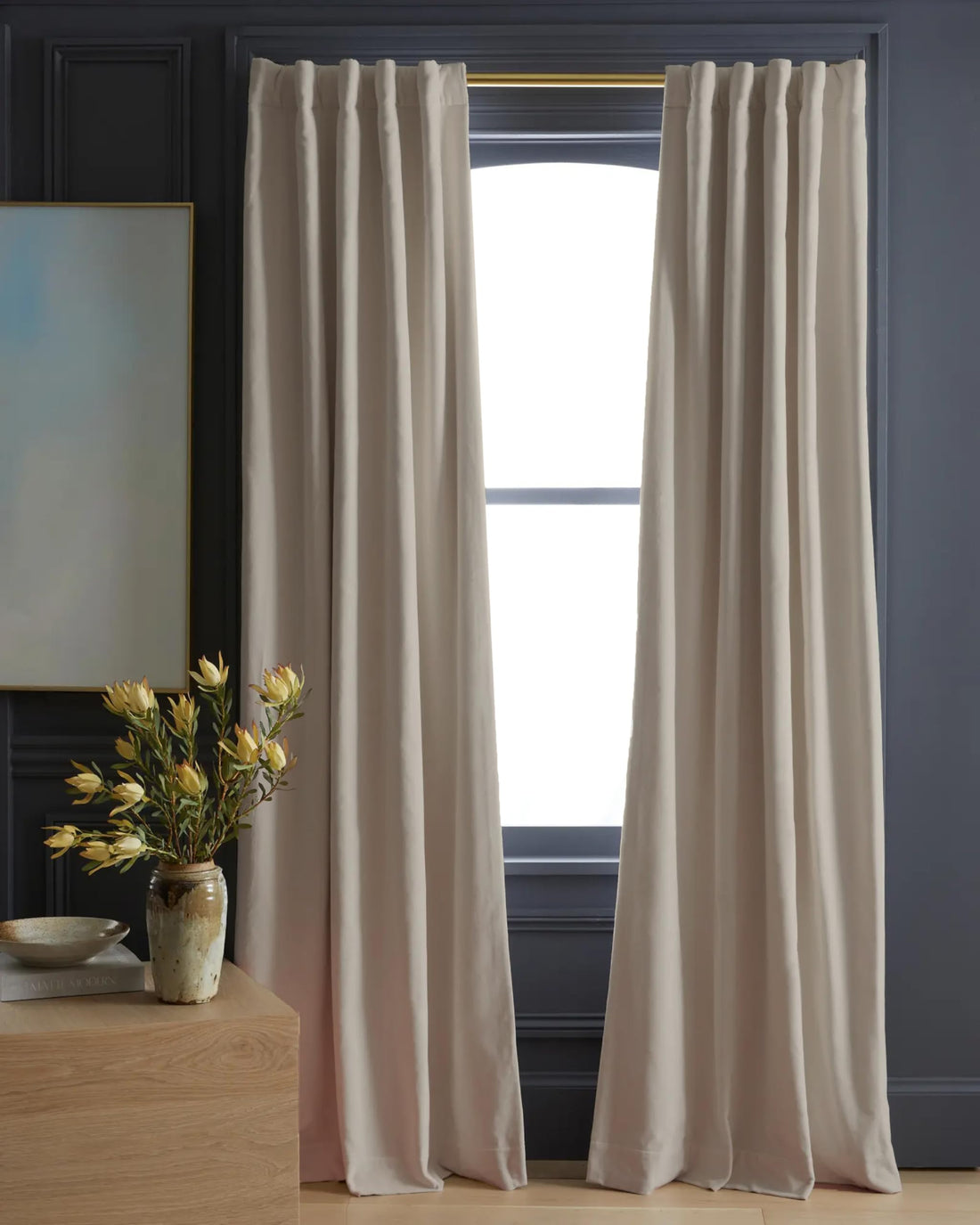 Naguib Selim xs3 Soft Velour Velvet Curtains for Living Rooms 2 Piece Beige