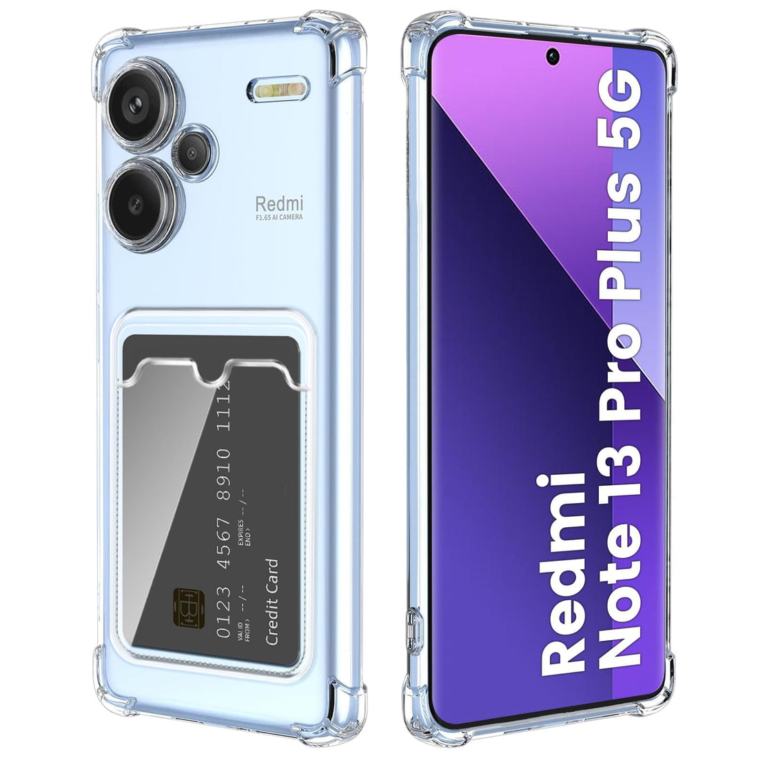 Dl3 Mobilak Xiaomi Redmi Note 13 Pro+ Plus 5G Case Clear Card Holder Back Wallet Crystal Transparent Soft TPU Shockproof Bumper Corner Drop Protection Phone Case Cover With Camera Lens Protection