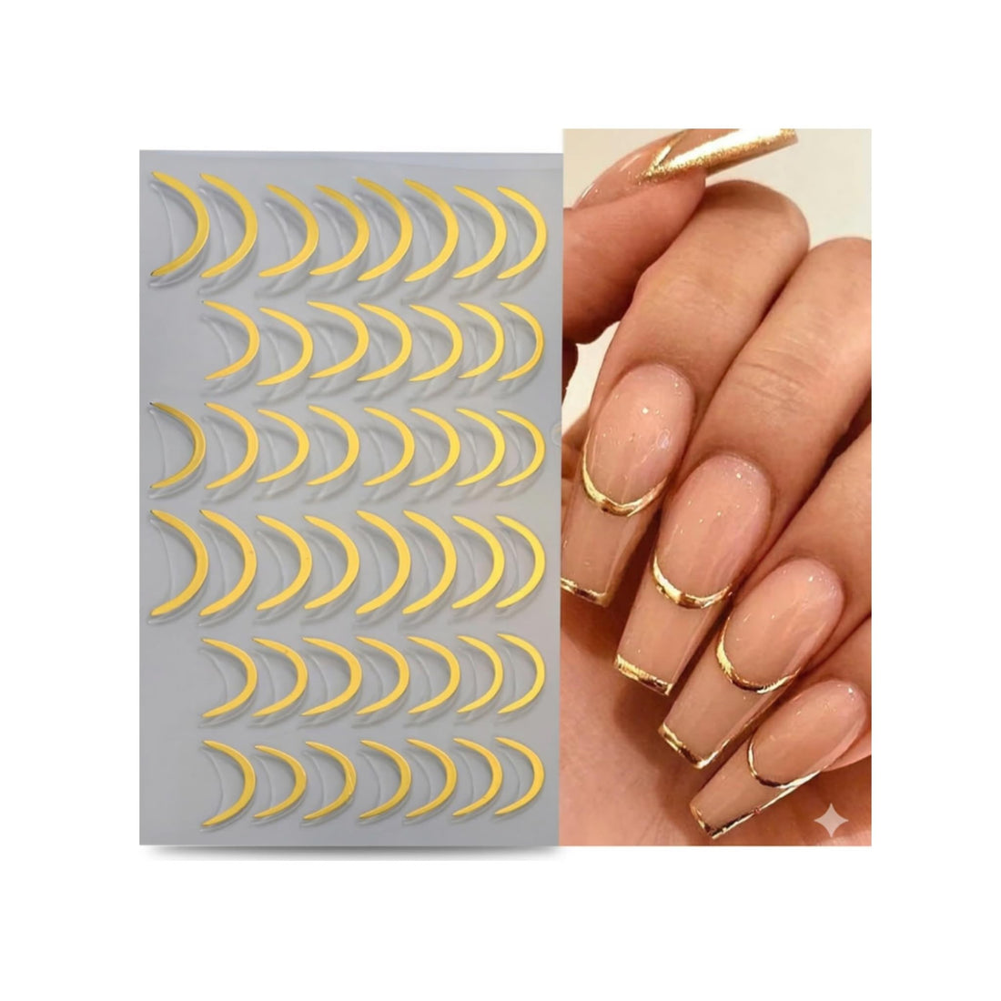 42pcs French Manicure Tip Guide Stickers & 3D Gold Nail Art Decals Set - Professional DIY Manicure Stencil Strips for Natural & Acrylic Nails - Self-Adhesive Salon Quality Nail Decoration Kit (gold)