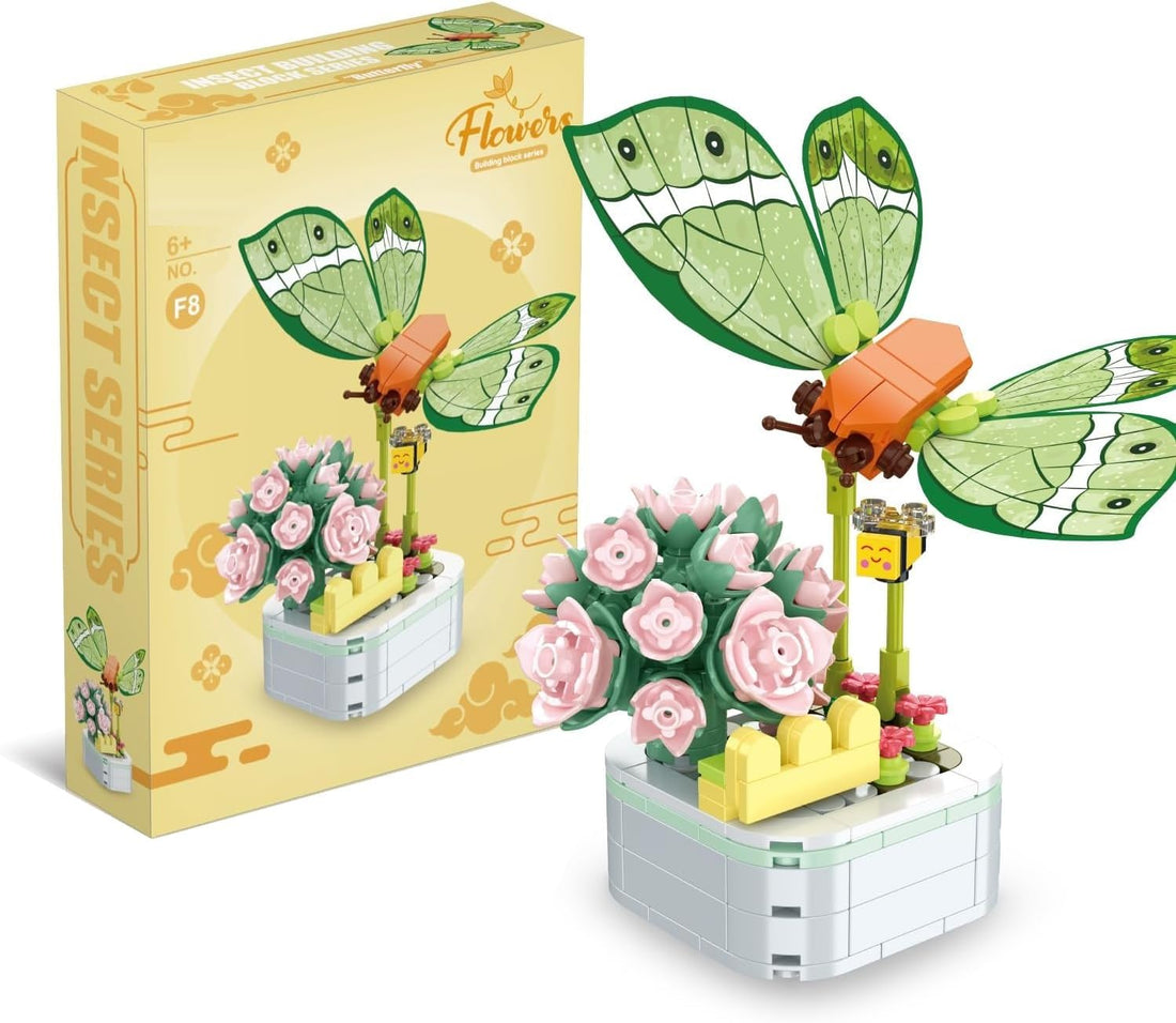 TOYS LAND Animal Flower Bouquet Building Block Toys, Artificial Flower 226PCS Mini Bricks Toy Set, Botanical Collection Blocks DIY Home Decor,Birthday Gifts for Women Adults Kids (Butterfly Succulent)