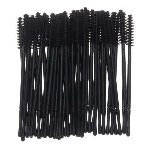 50 Pack Silicone Eyelash Brush Disposable Silicone Mascara Brushes Head with PP Handle Soft Eyelash Extension Wand Applicator Portable Makeup Eyebrow Eye Lash Brush(Black, Tower Shape)