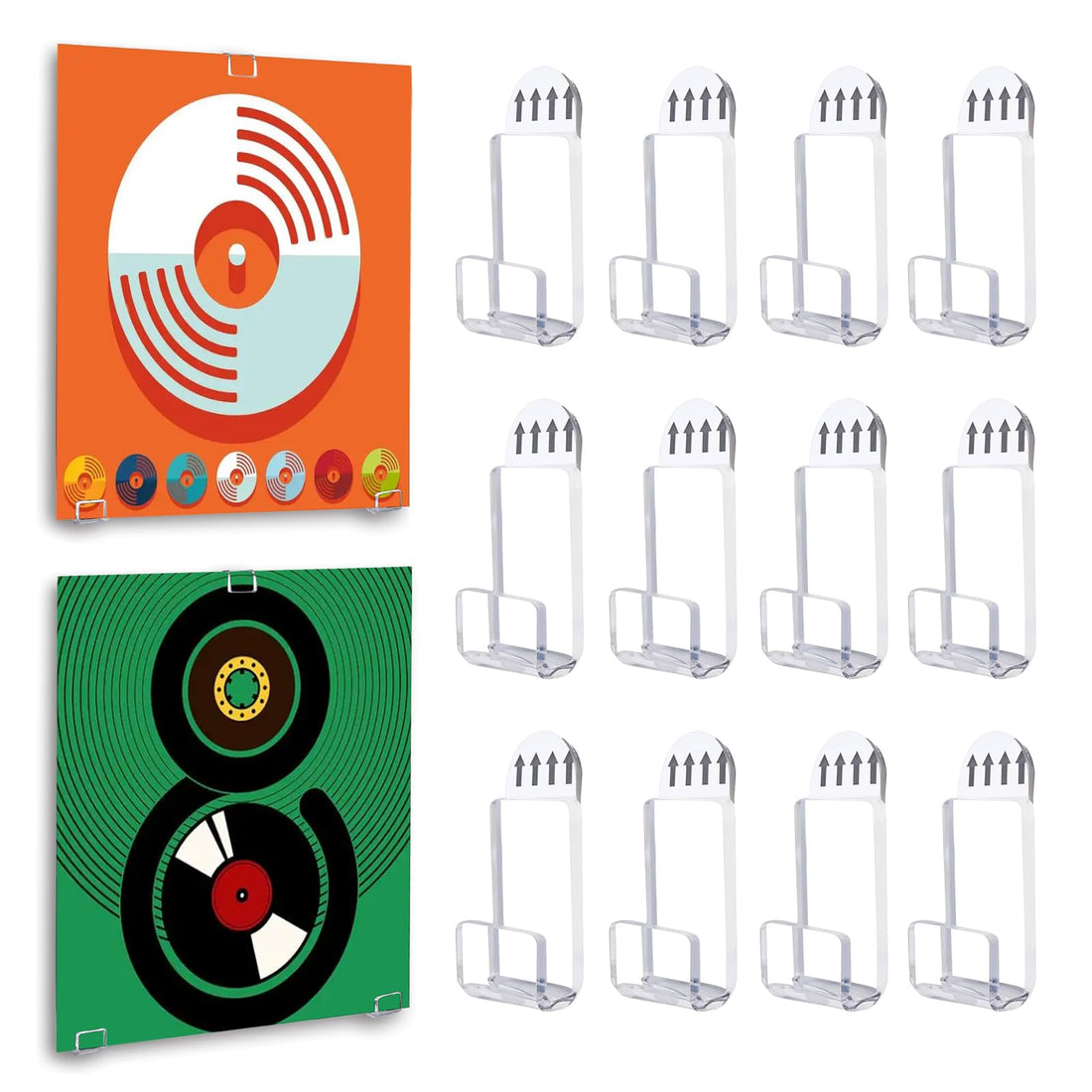BEST MEDIA Clear Acrylic Vinyl Record Display Shelves, Wall Mount Album Cover Holder with Adhesive Tape, No-Screw Music Organizer for Double LP Home Decor & Now Playing Stand - 12 Pcs