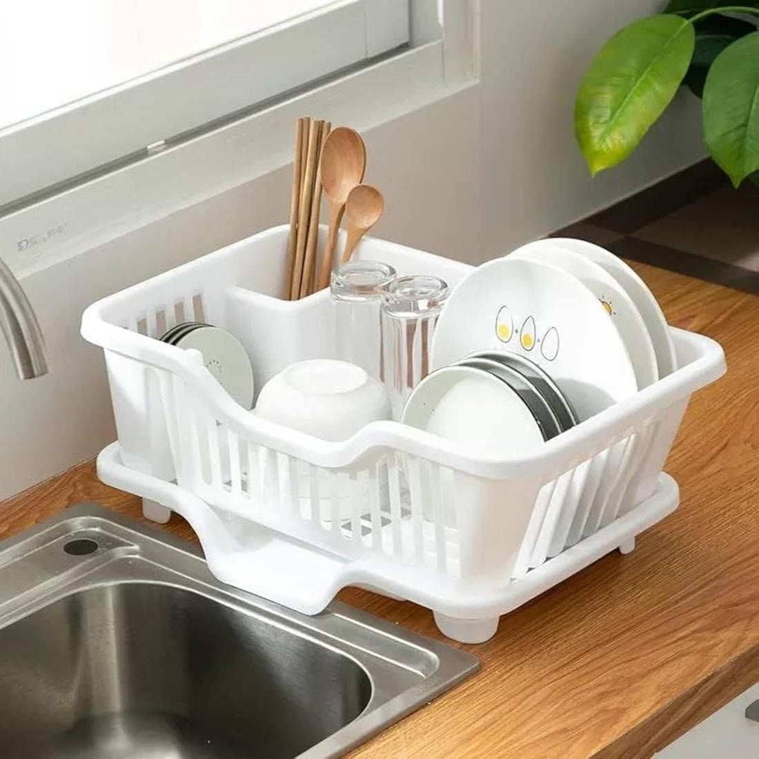 3 in 1 Plastic Dish Dryer and Cutlery, High Quality Removable Dish Drying Rack, Kitchen Dish Drying Rack and Organizer with Drain Tray
