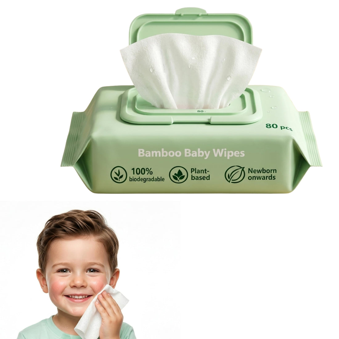 Bamboo Baby Wipes Unscented, Plant based Diaper Wipes for Sensitive Skin, Water based Wipes Baby Sensitive Skin