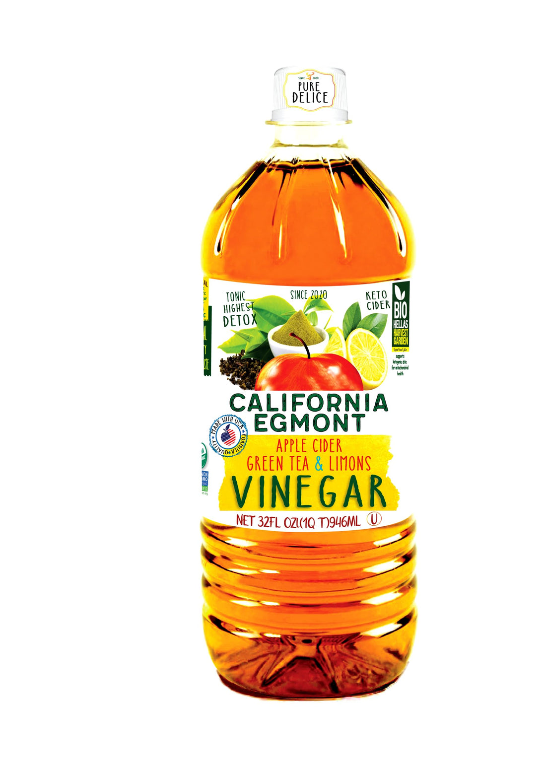 California Egmont Organic Fermented Apple Cider Vinegar Lemon Green Tea (Organic Keto Seder)-[Supports Weight Management Anti-Obesity]- Powerful Antioxidant & Immune Booster (946g, Mena 9)