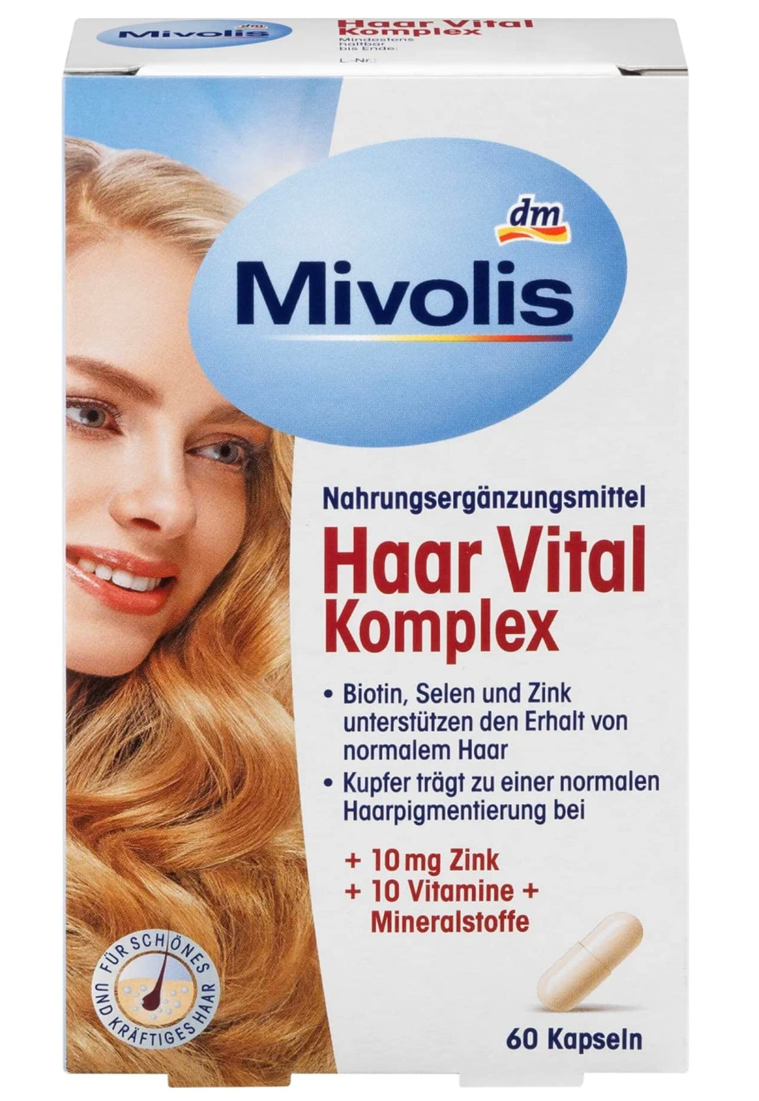 ميفوليس فيتامين لتطويل الشعر 60 كبسولة 26 جرام - Mivolis Hair Vital Complex Capsules For Women Set Of 60 Pieces
