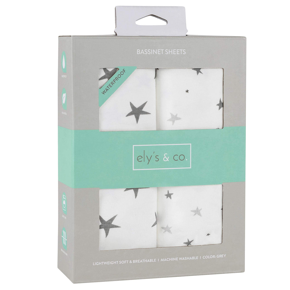 Moro Moro 3 Patent Pending Waterproof Bassinet 2-Pack Set For Baby Boy - 100% Cotton, Jersey Knit Cotton Sheets With Waterproof Lining — Grey Stars