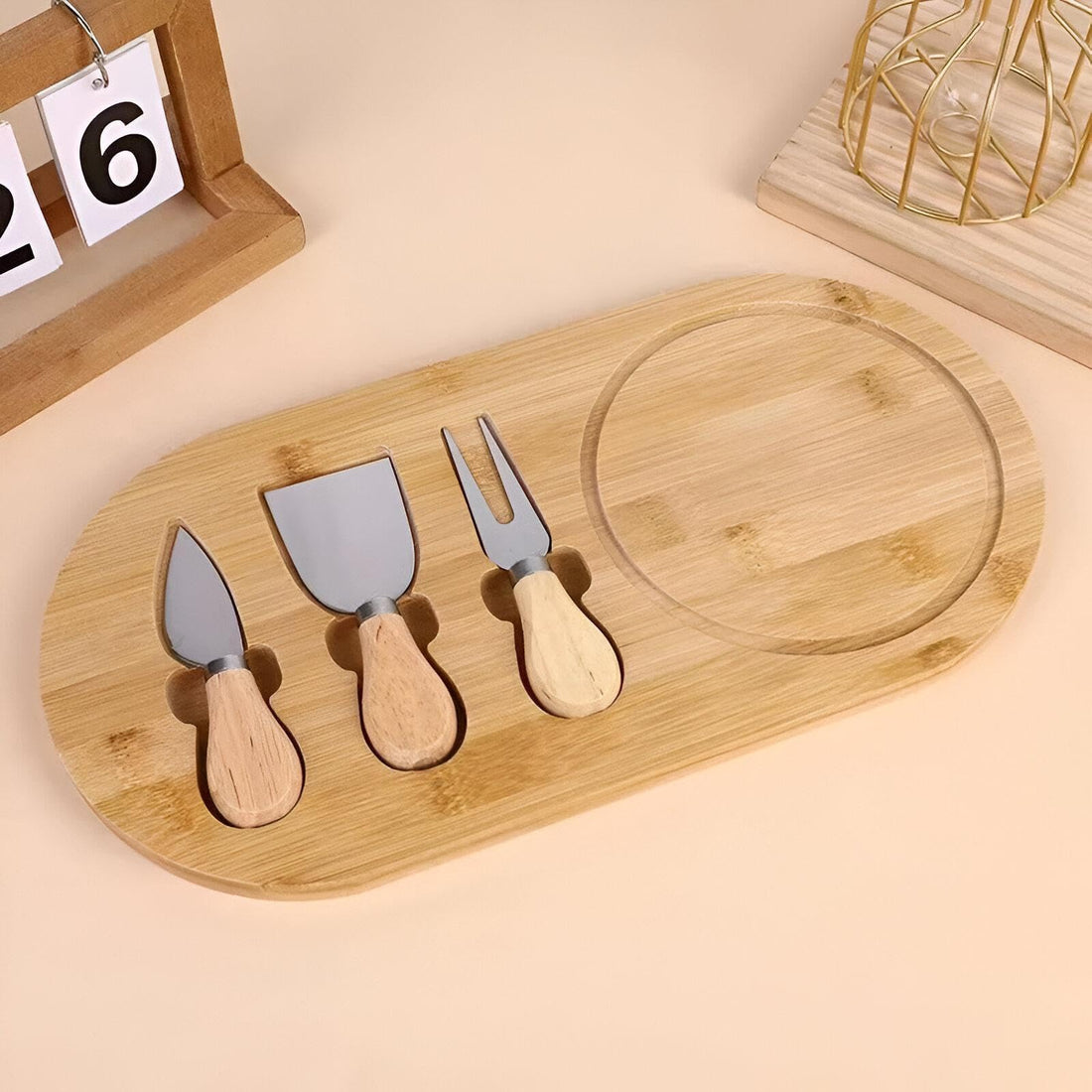 Cheese Platter - Premium Bamboo Cheese Serving Board with 3 Mini Knives, Ideal for Hosting Gatherings and Impressing Guests with Style