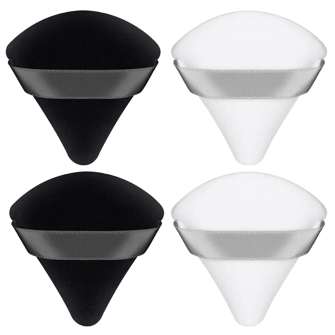 4 Pcs Triangle Powder Puff Soft Sponge Reusable Makeup Sponges with Strap for Loose Powder, Body Cosmetic, Foundation - Wet/Dry Makeup Tool, Black and White