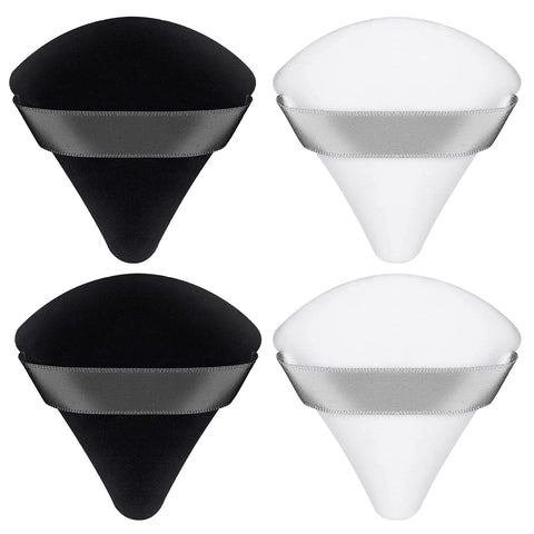 4 Pcs Triangle Powder Puff Soft Sponge Reusable Makeup Sponges with Strap for Loose Powder, Body Cosmetic, Foundation - Wet/Dry Makeup Tool, Black and White