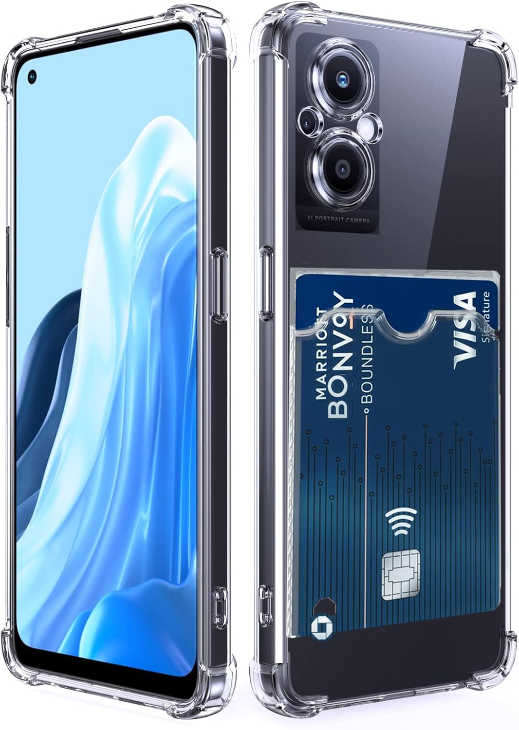 Compatible with OPPO Series Wallet Clear Case Cover with Card Slot Soft Shockproof Protective Phone Case with Cute Card Holder - Clear (Reno 7z)