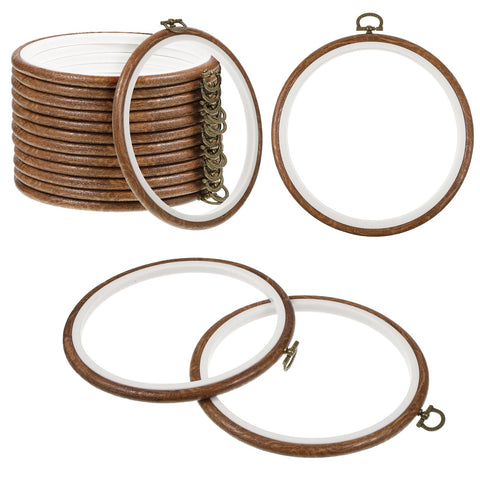 15Pcs 6 Inch Round Embroidery Hoops Frame, Circle Display Cross Stitch Hoop Frame Imitated Wood Embroidery Frames for Art Craft Handy Sewing Decoration