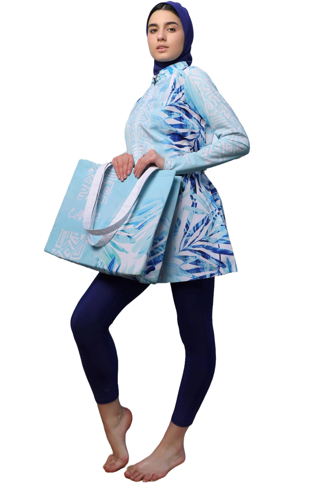 Women Girls Burkini Swimwear 4 Pieces Long Sleeve Top Pants Beach Bag Same Color Turban High Quality Code 25WG03