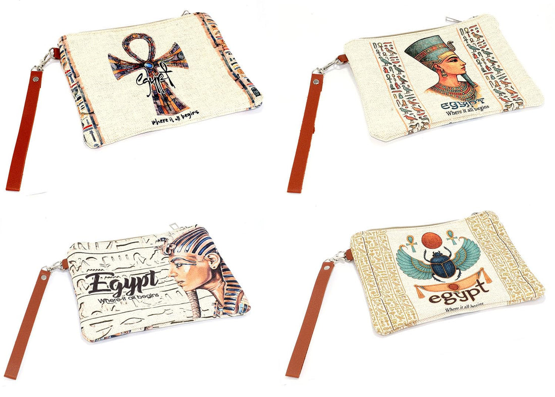 immatgar 4 pieces of pharaonic Egyptian hand Wallet Egyptian souvenirs gifts from Egypt (Diverse shape - 18 CM Width)