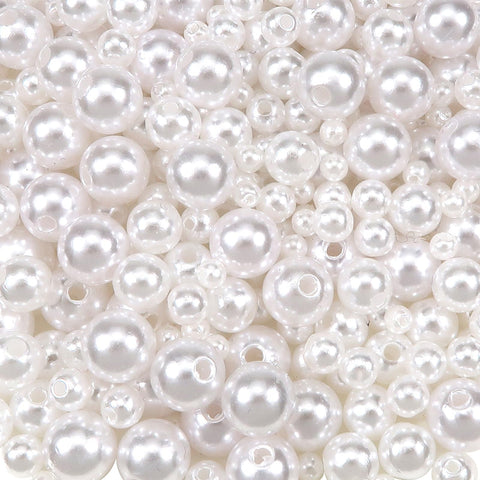 JAZZEEL White Pearl Bead Assortment, 500-Piece Set with 4mm, 6mm, 8mm, and 10mm Sizes, Faux Pearl Spacer Beads for Jewelry Making, Vase Filler, Wedding Decor, and Home Crafting Projects.