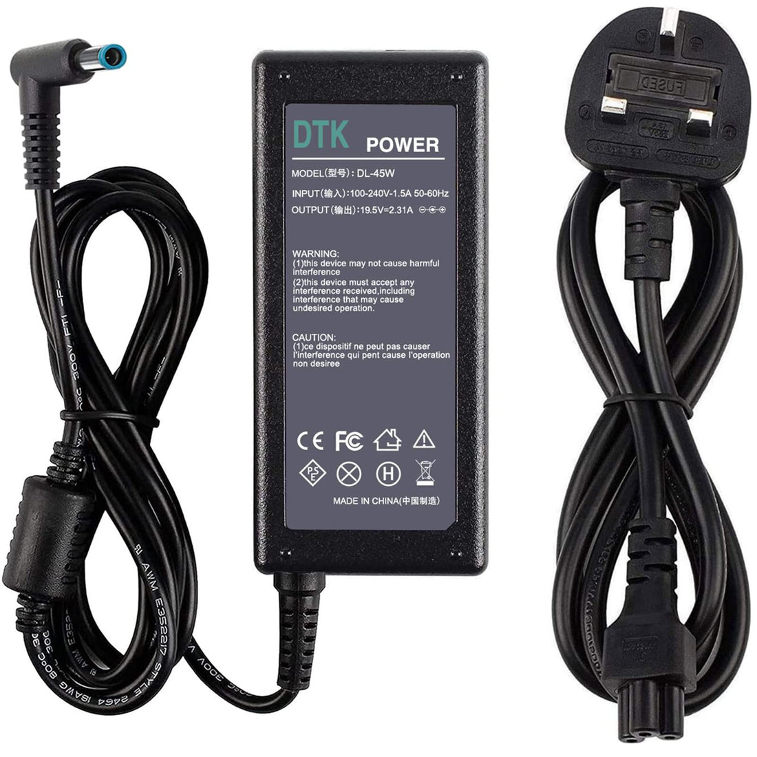 DTK 45W HP Laptop Charger HP 741727-001 740015-003 HSTNN-DA40 19.5V 2.31A AC Adapter with Power Cable Power Supply for HP Pavilion Elitebook Probook Stream Laptop Charging Cable【Interface：4.5 X 3.0mm】