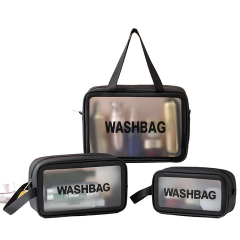 ESSENTIAL COSMETIC BAG - Perfect Makeup Bag for Home and Travel, This Set of Three Cosmetic Bags is Made of Waterproof Fabric (Available in a Variety of Colors) and Measures 30-25-21 cm.
