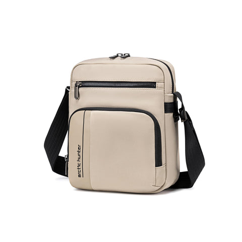 Arctic Hunter Vertical Messenger Bag for Men – Water-Repellent Nylon Crossbody Shoulder Bag Slim and Compact Daily Bag with Multiple Zipper Pockets – Stylish Urban Side Bag -KB00831-Beige, M