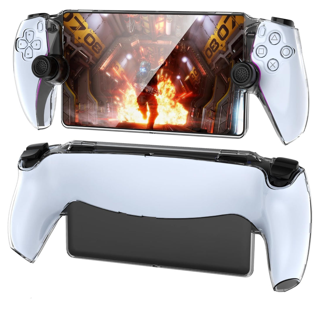 Cover Case for Playstation Portal, for PS5 Portal Protective Case with Ergonomic Grip & 6 Thumb Stick Caps for Playstation Portal Remote Player, Scratch Resistant Anti - Fingerprint Crystal Clear