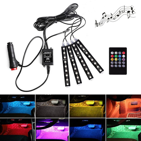 4 x LED Strip Lights 36 LED Car Atmosphere Light Interior Lights Footwell Lights Dimmable Lighting Kit, Car Mood lights Colorful Decorative Lights with Sound-activated Music Control
