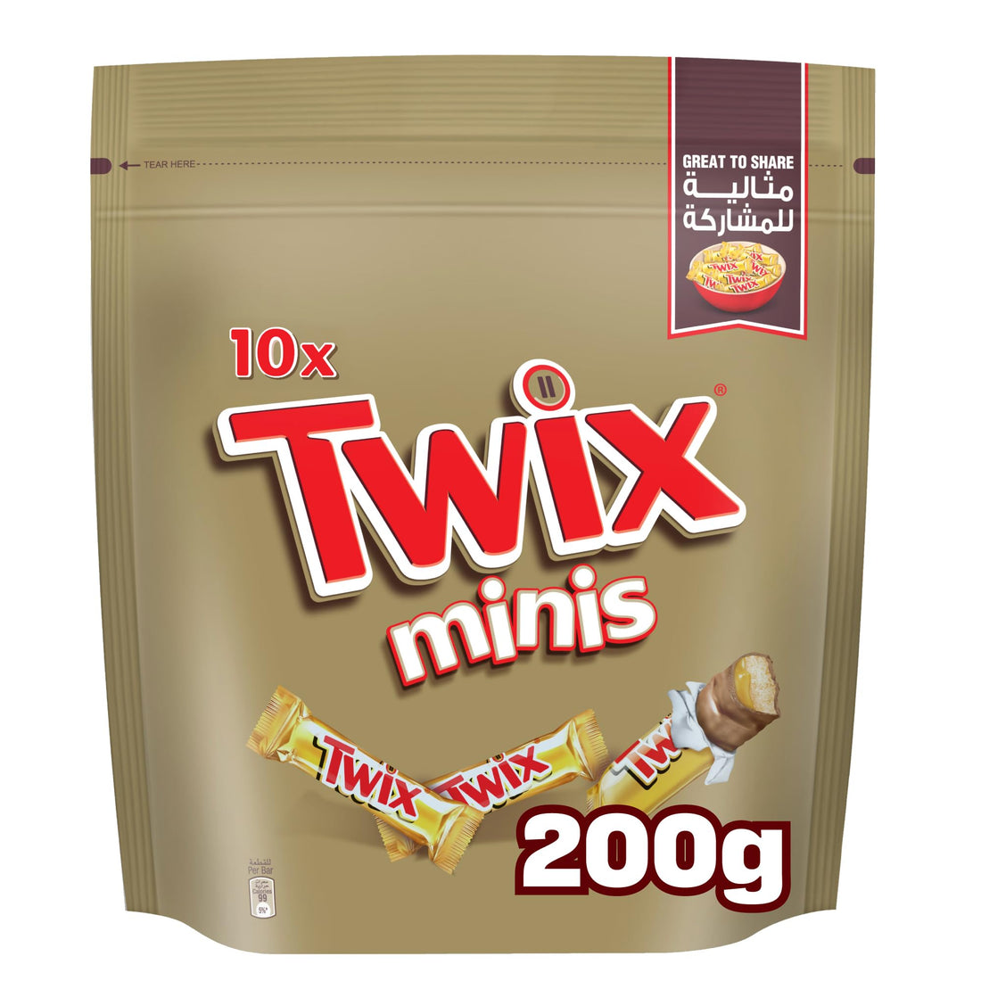Twix Minis Original Chocolate Bars, 200 g, 10 Mini Twix Chocolate, Crunchy Biscuit Pieces Covered with Caramel and Milk Chocolate