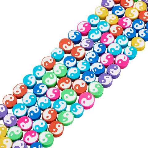 Street27® 60pcs Mixed Colors Polymer Clay Smiley Face Spacer Beads, Assorted Happy Face Slice Beads for Women Girls Jewelry Making Handmade DIY Bracelet Necklace Hair Clip Accessories (Yin & Yang)