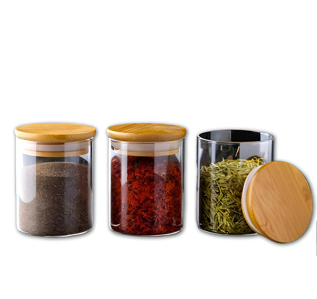 Snack Jar - Functional & Elegant 200ml Glass Storage for Preserving Nuts, Dried Fruits & More, Comes with a Durable Wooden Lid (3pcs)