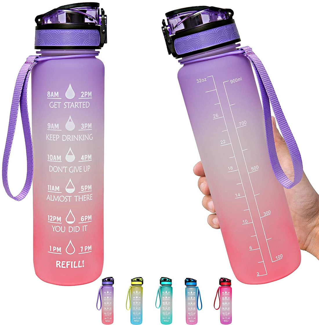 Tgt sports water bottle 1l, motivational time marker, bpa free tritan non-toxic plastic drinking bottle, leak proof design, fruit infuser for sports, gym,cycling, school & office (gradient purple)