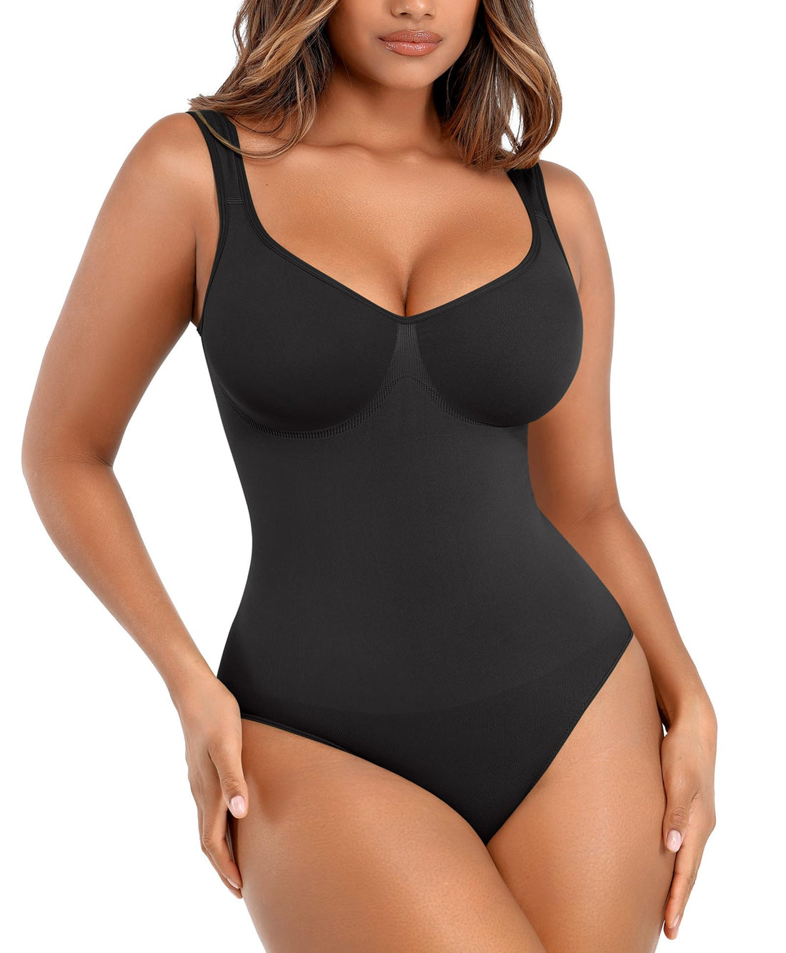 Lover-Beauty Shapewear Bodysuits for Women, Tummy Control Body Suits V Neck Seamless Sculpting Body Shaper