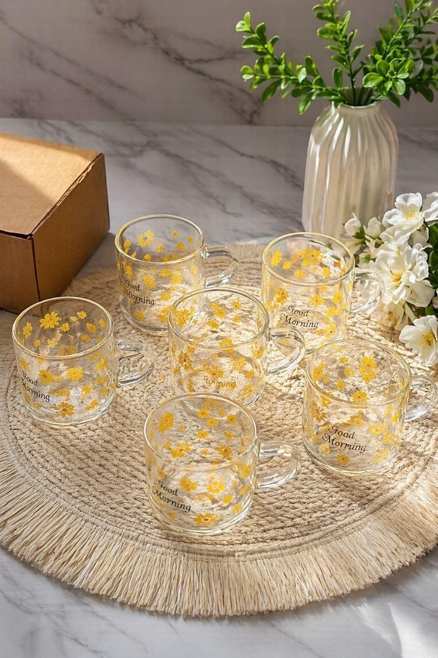 Glass Coffee Mug Set, for Tea and Coffee Drinks, Set of 6, .Ais