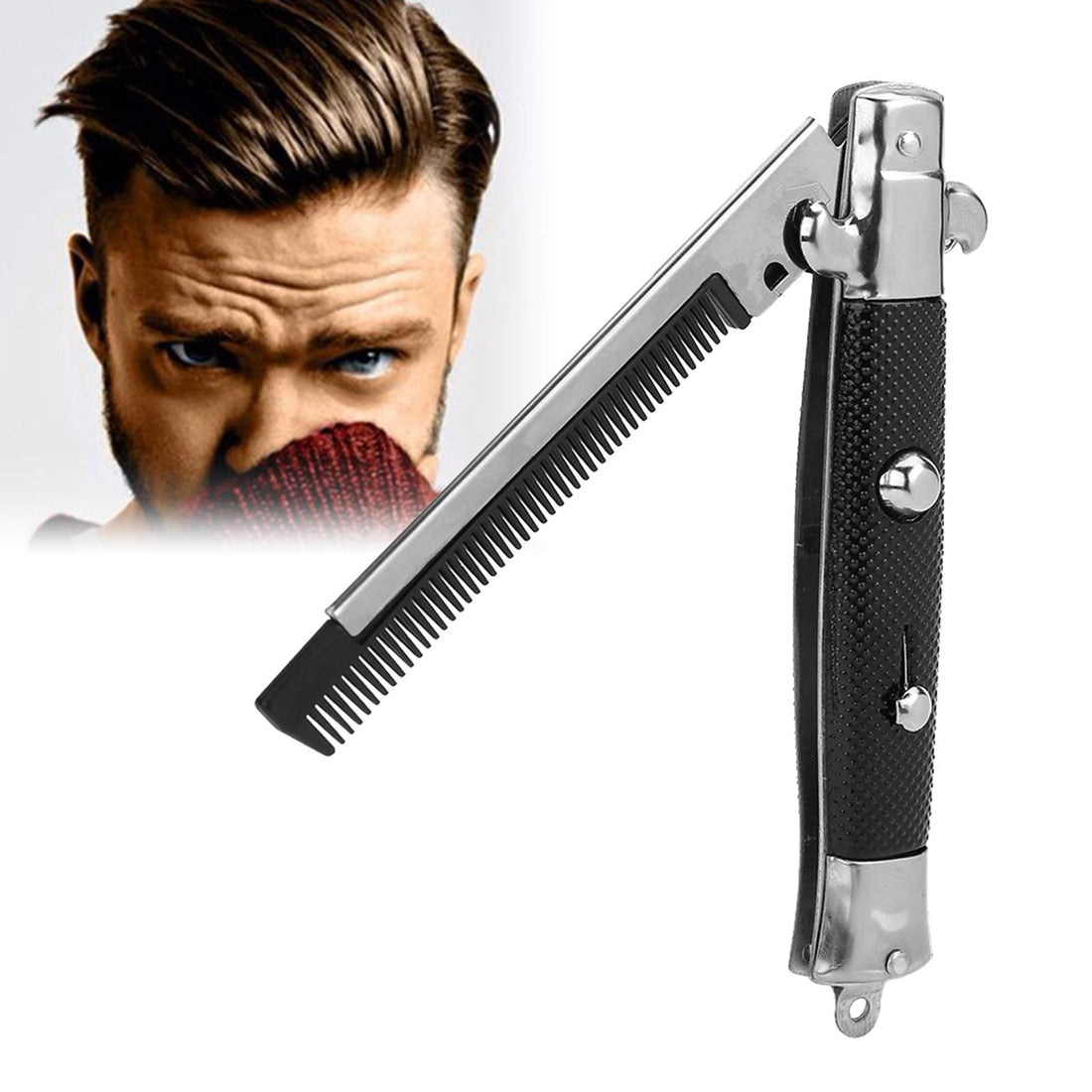 Switchblade Pocket Comb, Spring Knife Comb, Switchblade Pockets, Oil Hair Comb, Folding Knife, Automatic Brush Combs with Press Stud for Men, Hair, Beard, Moustache Styling