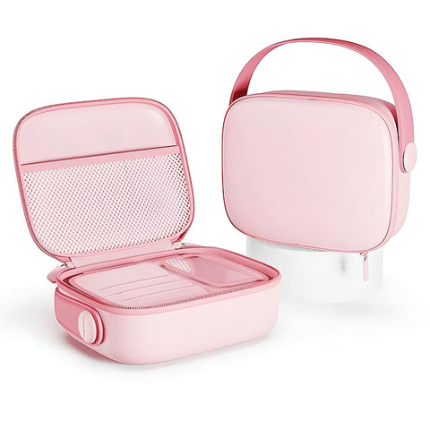 Waterproof Cosmetic Case - Pink PU Square Large Capacity Double Layer Bag with Handle for Women, Ideal Travel Makeup Storage 26.6x10.5x19.7cm
