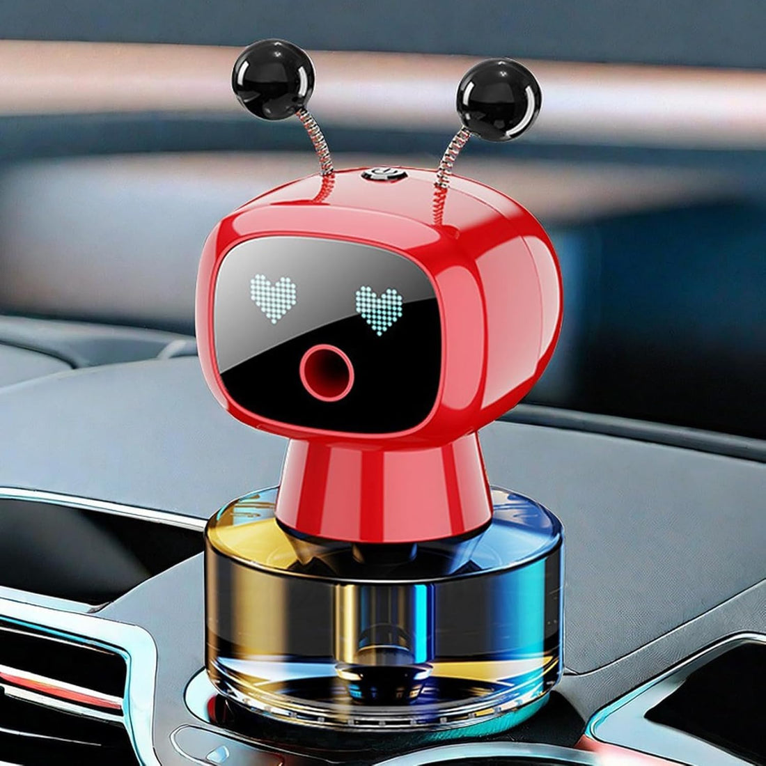 Robot Intelligent Aromatherapy Machine, Smart Cute AI Robot Car Air Freshener - Fine Spray/Fillable/Four-Gear Adjustment/Vibration Sensing/On-Off/Large Capacity Long-Lasting Fragrance(Red Hilton)