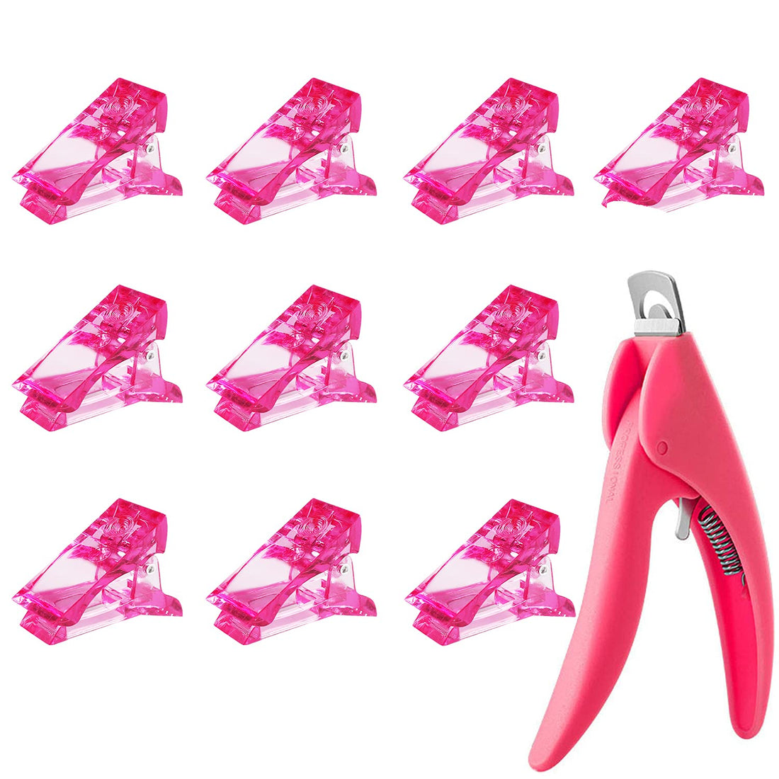 10 PCS Nail Tips Clip for Quick Building, Pink Polygel Nail Clip Nail Polygel Plastic Finger Extension UV LED Builder with 1Pcs False Nail Tip Trimmer Polygel for DIY Manicure Nail Art (Pink)