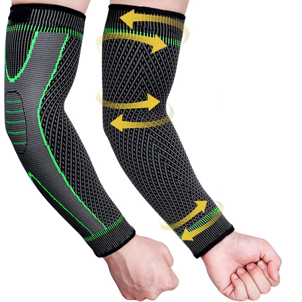 Leosportz Silicone Elbow Support For Gym-Full Arm Sleeves Elbow Band Compression Sleeves Braces For Elbow For Men Women Tennis,Badminton,Arthritis,Weightlifting,Workouts,Lymphedema(Large,Green)