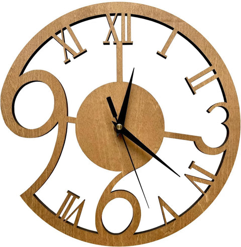 Wooden Wall Clock 11.5 Inch – Silent Non-Ticking Hollow Design, Artistic Modern Classic Style Decorative Clock for Living Room, American Creative Home Decor