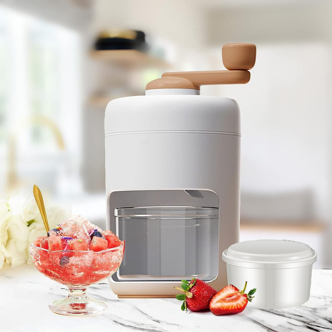 ECVV Hand Made Shaved Ice Machine, Snow Cone Machine - Portable Ice Crusher
